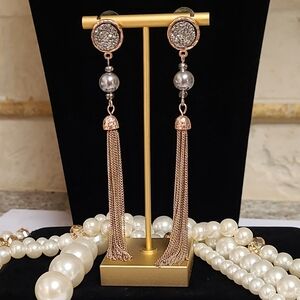🌟Host Pick Druzy Quartz Rose Gold Super Long Tassel Earrings